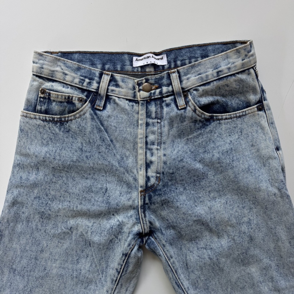 AMERICAN APPAREL Dark Indigo Acid Wash Jeans 30x25 Made in USA Straight Raw Cuff - Picture 2 of 14